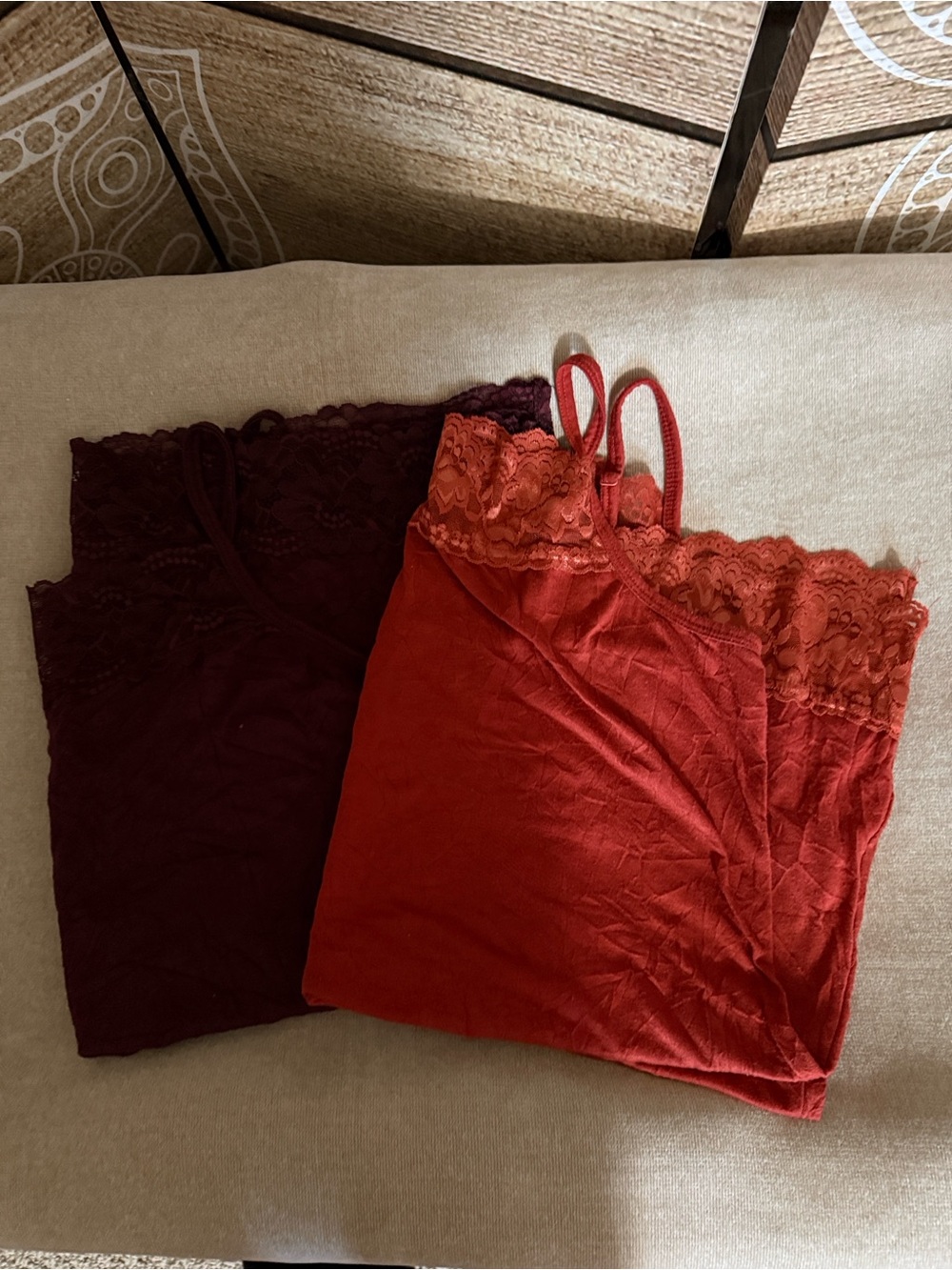 Maurices Lace-Trim Camisoles in Rust Orange and Deep Wine